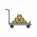 cart, gold bar, gold bar on cart, push cart 