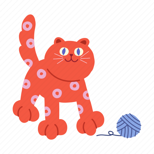 Cat, playing, yarn ball, fun, joyful, playful, activity icon - Download on Iconfinder