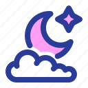 crescent, moon, cloud, night, cloudy, weather