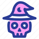 skull, witch, hat, wizard, halloween, scary, horror