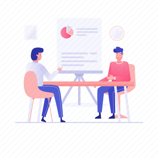 Business conference, business meeting, conference, conference table, meeting, meeting room illustration - Download on Iconfinder