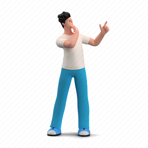 Character, builder, man, pointing, point, discover, explore 3D illustration - Download on Iconfinder