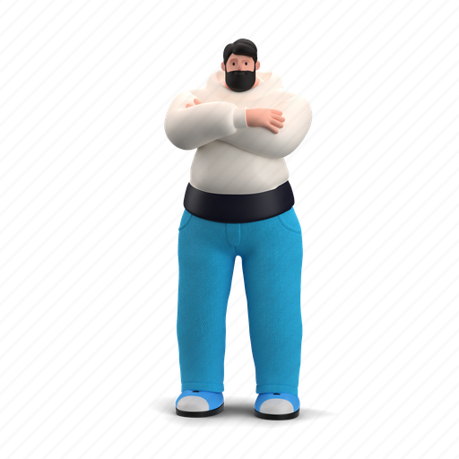 Character, builder, pose, man, confident, posture, hands 3D illustration - Download on Iconfinder