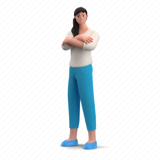 Character, builder, pose, woman, confident, posture, hands 3D illustration - Download on Iconfinder