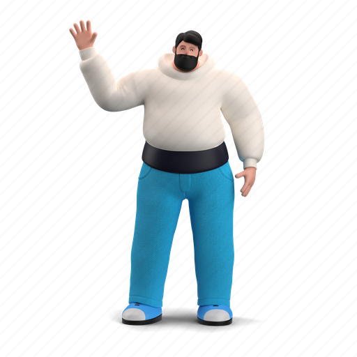 Character, builder, wave, waving, welcome, greeting, hi 3D illustration - Download on Iconfinder