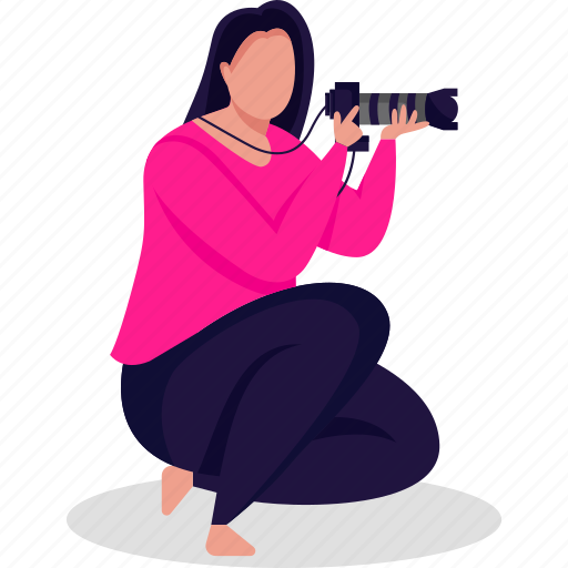 Photographer, photography, camera, photo, woman, hobby illustration - Download on Iconfinder