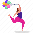woman, avatar, female, girl, dancing, party, balloon, enjoy 