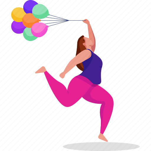 Woman, avatar, female, girl, dancing, party, balloon illustration - Download on Iconfinder