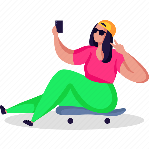 Selfie, woman, skateboard, fashion, stylish, people, photo illustration - Download on Iconfinder