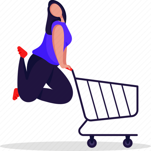 Shopping, shopping cart, fun, entertainment, ecommerce, avatar, female illustration - Download on Iconfinder