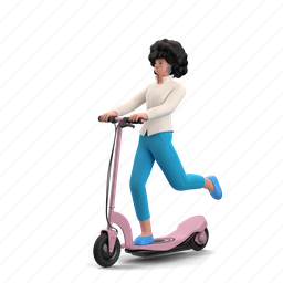 transportation, character, builder, scooter, transport, woman, ride 