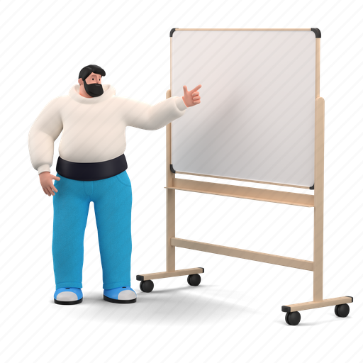 Business, character, builder, presentation, lecture, whiteboard, education 3D illustration - Download on Iconfinder