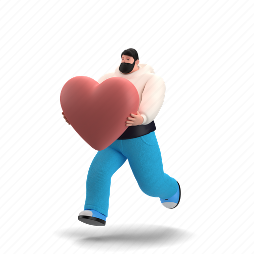 Man, relationships, builder, character, heart, valentine, love 3D illustration - Download on Iconfinder