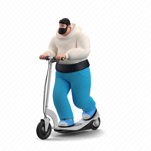 Transportation, character, builder, scooter, transport, man, ride 3D illustration - Download on Iconfinder