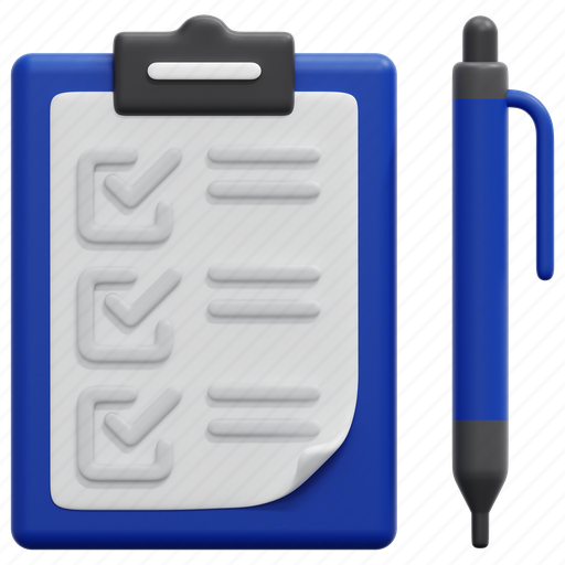 Clipboard, verification, report, list, test, document, pen 3D illustration - Download on Iconfinder