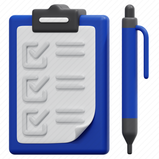 Clipboard, verification, report, list, test, pen, document 3D illustration - Download on Iconfinder