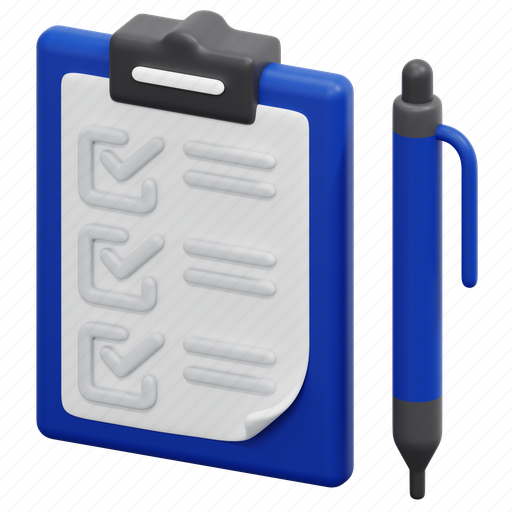 Clipboard, verification, report, list, document, test, pen 3D illustration - Download on Iconfinder