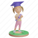 children, girl, graduation, achievement, hat, success, award, gown, 3d render
