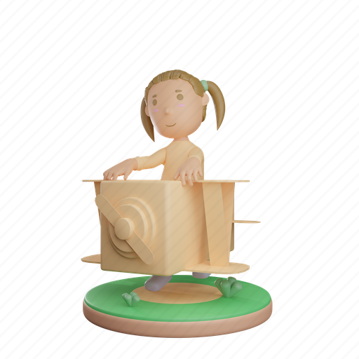 Children, girl, play, cardboard, plane, fly, aeroplane 3D illustration - Download on Iconfinder