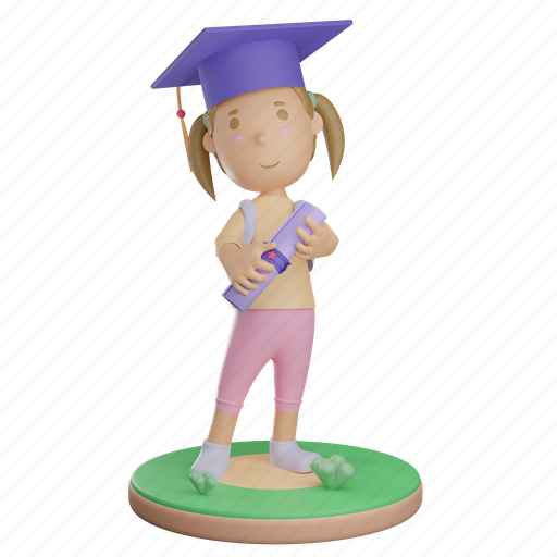 Children, girl, graduation, achievement, hat, success, award 3D illustration - Download on Iconfinder