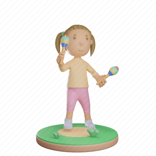 Girl, children, play, maraca, musci, instrument, dance 3D illustration - Download on Iconfinder