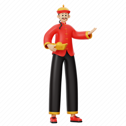 Chinese, man, character, pose, celebration, happy, china 3D illustration - Download on Iconfinder