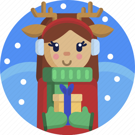 Christmas, cute, deer, gift, girl, present, smile icon - Download on Iconfinder