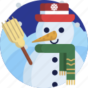 broom, carrot, christmas, hat, scarf, snow, snowman
