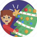 boy, christmas, decoration, joy, ornament, smiling, tree