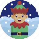 cheerful, christmas, elf, happy, smiling, snow, snowflake