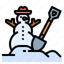 christmas, shovel, snow, snowman, winter