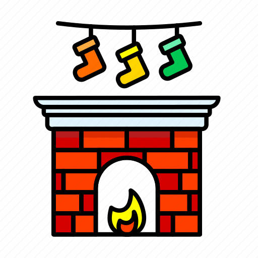 Fireplace, new year, christmas, holiday, socks, celebration, christmas fireplace icon - Download on Iconfinder