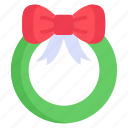 wreath, decoration, christmas, celebration, flowers, bow, ribbon