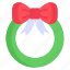 wreath, decoration, christmas, celebration, flowers, bow, ribbon 