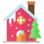 cottage, home, house, christmas, snow, tree 