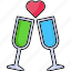 cheers, glass, wine, drinks, heart 