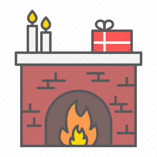 Fireplace, christmas, candle, gift, interior, winter, fire icon - Download on Iconfinder