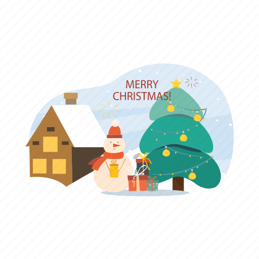 Happy, merry, snow, santa, snowflakes, santa claus, christmas tree illustration - Download on Iconfinder