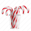candy, cane, candy canes, sweet christmas treat, peppermint stick, christmas, 3d icon, 3d illustration, 3d render 