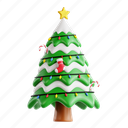 christmas, tree, christmas tree, holiday evergreen, festive fir, decorated tree, 3d icon, 3d illustration, 3d render 