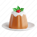 fruitcake, traditional christmas dessert, festive cake, holiday treat, christmas, 3d icon, 3d illustration, 3d render 