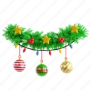 garland, decorative strand, festive hanging, decorative ribbon, christmas, 3d icon, 3d illustration, 3d render 