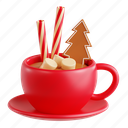 hot, chocolate, hot chocolate, festive cocoa, holiday beverage, christmas, 3d icon, 3d illustration, 3d render 