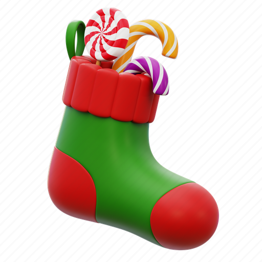Socks, candy, christmas, clothing, sock 3D illustration - Download on Iconfinder