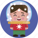 avatars, boy, christmas, happy, joyful, snow, snow globe