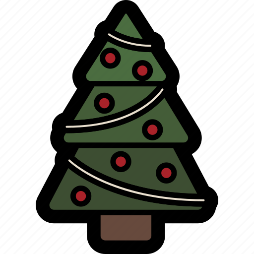 Christmas, tree, christmas tree, decorated, ornaments, tinsel icon - Download on Iconfinder