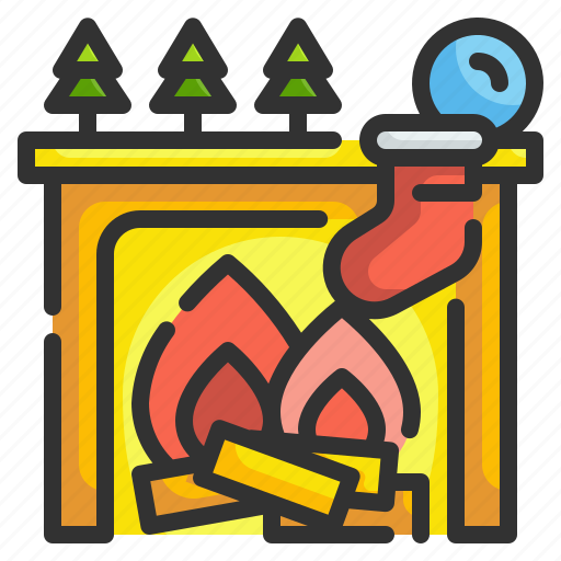 Pine, fireplace, chimney, warm, christmas, winter, hot icon - Download on Iconfinder