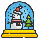 pine, snow, ornament, globe, christmas, snowman, decoration