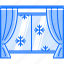 christmas, curtain, snow, snowflake, window, winter 
