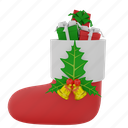 sock, holly, berries, bells, christmas, decoration, holiday, celebration, xmas